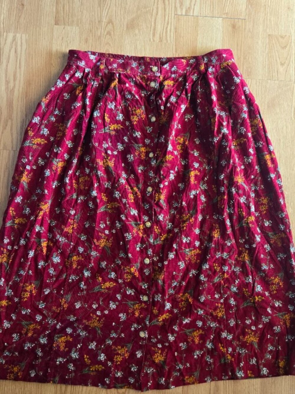 Vintage 90s Burgundy Floral Corduroy Midi Skirt Plus Size 2X